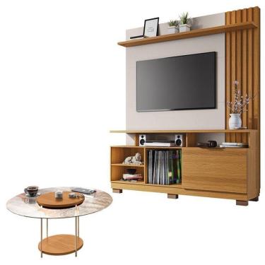 Imagem de Estante Home Theater Artheo Cinamomo Off White E Mesa De Centro Sky Com Tampo De Vidro Cinamomo- Hb Móveis