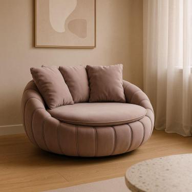 Imagem de Poltrona Giratória Madeira Escritório Sala Quarto Almofadas Luxo Reforçada Premiun Rosa