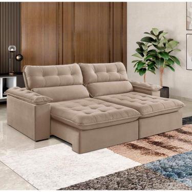 Imagem de Sofá Retrátil E Reclinável Texas 2,34m Veludo Cor Bege 2137 Usb Sem Kit Usb