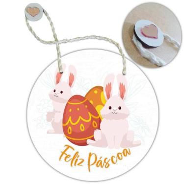 Imagem de Placa Porta com Alça Feliz Páscoa Coelho Coelha Ovo Guirlanda 19cm - R