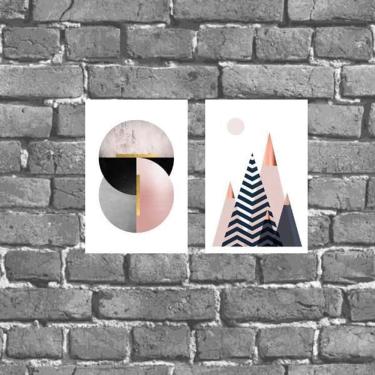 Imagem de Kit 2 Placas Decorativas Geométricas Rosês 18X27Cm