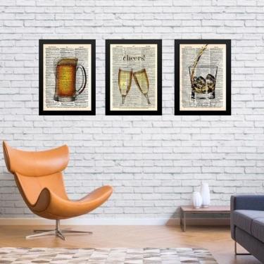 Imagem de Kit 3 Quadros Vintage Bar Bebida  33X24Cm