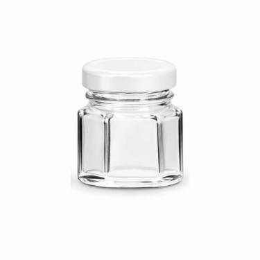 Imagem de Kit 5 Potes de Vidro 40g Sextavado com Tampa Metal para Geleias e Vela