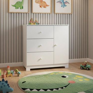Imagem de Cômoda Infantil 1 Porta 3 Gavetas Mdf Duda Branco Brilho