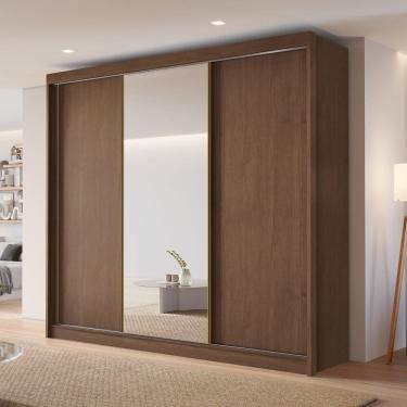Imagem de Guarda-roupa Casal 100% Mdf com Espelho 3 Portas de Correr 6 Gavetas Siena Cacau