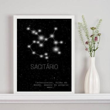 Imagem de Quadro Decorativo Constelação Sagitário 45x34cm - Madeira Branca