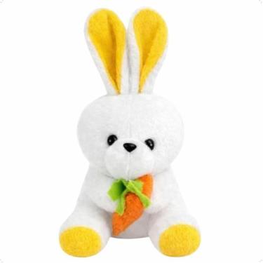 Imagem de Coelho Da Páscoa Pelúcia Com Cenoura Fofo Para Cestas E Mesa Cor Amare