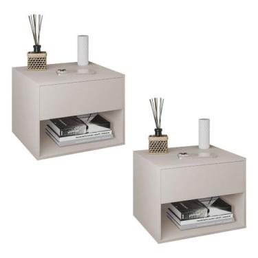 Imagem de Kit 2 Mesas De Cabeceira Suspensa 1 Gaveta Fixa Parede Lh Ac - Lh Móve