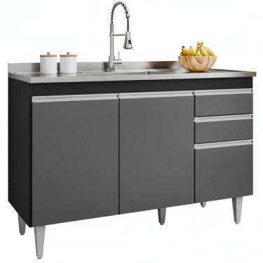 Imagem de Balcao Pia 3P 2G Melissa 120cm Eratto Moveis - Milani Store, Preto Gra