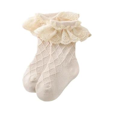 Imagem de Meias De Algodão Com Renda Para Bebês Meninas, Meias Longas Com Babado
