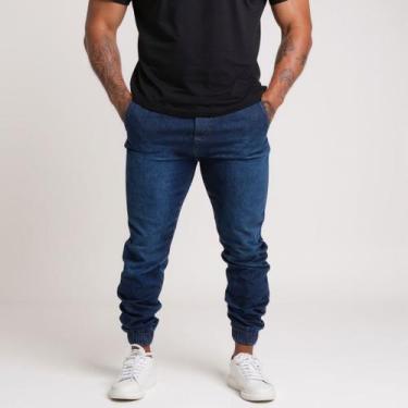 Imagem de Calça Jogger Masculina De Sarja Denim Camuflada Com Punho Cordão De Re