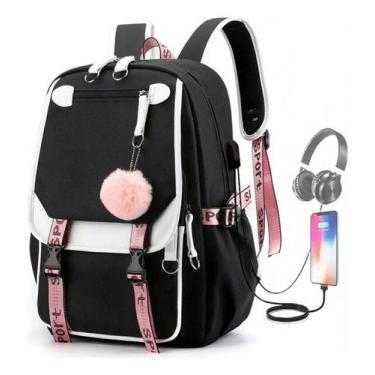 Imagem de Mochila de moda juvenil estilo coreano Kawaii com porta USB - Roku
