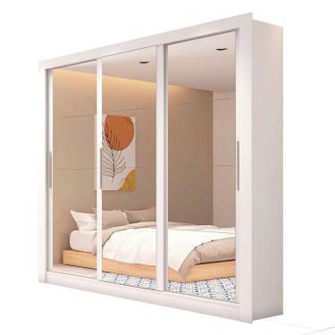 Imagem de Guarda Roupa Casal Grande 3 Portas Com Espelho Branco Glass