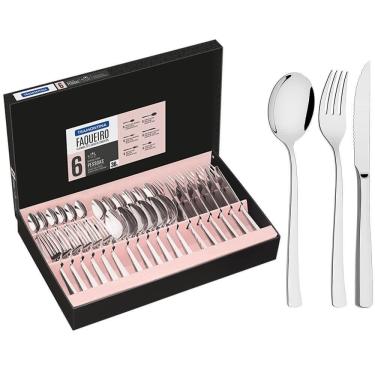 Imagem de Faqueiro Tramontina Berlin 36 Peças Aço Inox Facas Churrasco Forjadas Acabamento Alt Brilho 66934134