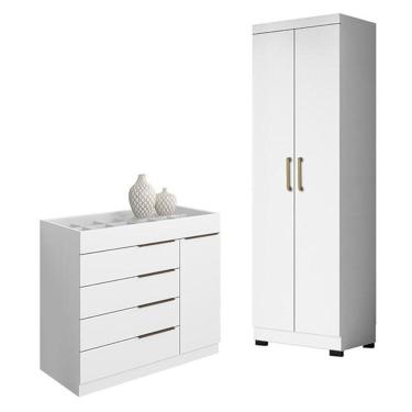 Imagem de Cômoda Sapateira Sevilha 2004147 E Armário Multiuso 2000191 Branco Tx Com Pés Preto - Aramóveis