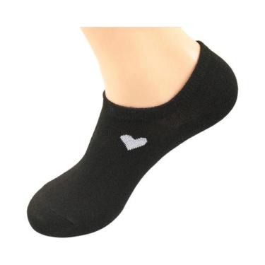 Imagem de Meias Femininas Invisíveis Com Estampa De Coração Pretas, Brancas E Ci