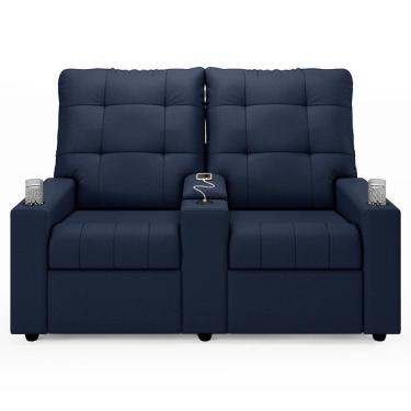 Imagem de Poltrona De Cinema Reclinável 2 Lugares Baú Usb Mallie Fh9 Pu Azul - Mpozenato