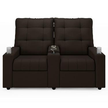 Imagem de Poltrona De Cinema Reclinável 2 Lugares Baú Usb Mallie Fh9 Pu Marrom - Mpozenato
