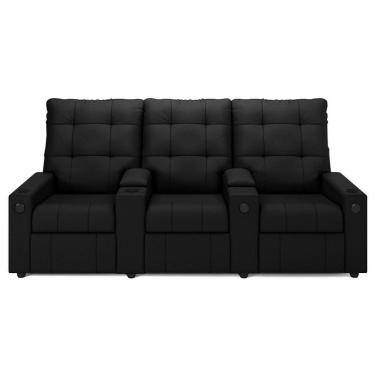 Imagem de Poltrona De Cinema Reclinável 3 Lugares Baú Usb Mallie Fh9 Veludo Preto - Mpozenato