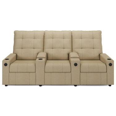Imagem de Poltrona De Cinema Reclinável 3 Lugares Baú Usb Mallie Fh9 Linho Bege - Mpozenato