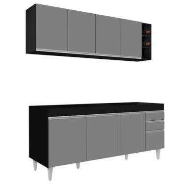 Imagem de Armário Aéreo Nevada e Balcão para Pia 180cm Dallas Preto/Cinza - Lumi