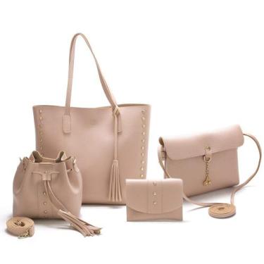Imagem de Bolsa Feminina Kit 4 Itens Sacola Grande Saco E Alça Lateral - Calfer 