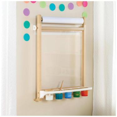 Imagem de Cavalete infantil de parede Guidecraft Natural com bandeja para tinta, rolo de papel e painel acrílico magnético