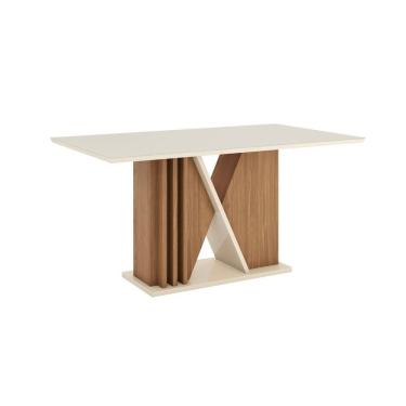 Imagem de Mesa Valine 160cm Canto Reto com Vidro Marrom/Off White
