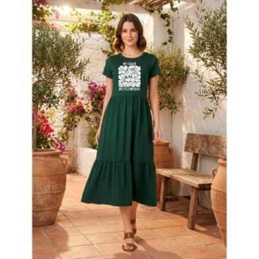 Imagem de Vestido Midi Três Marias Feminino Aveloz Estampa No Rain No Flowers Verde-Feminino