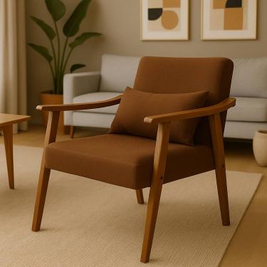 Imagem de Poltrona Aurora Linho Com Almofada Estofada Decorativa Recepção De Escritório Confortável