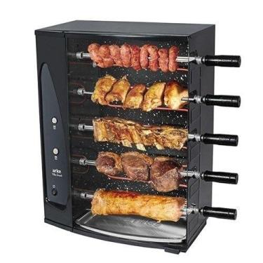 Imagem de Churrasqueira Elétrica Rotativa 5 espetos Arke Vitta Smart-05, Preta, 