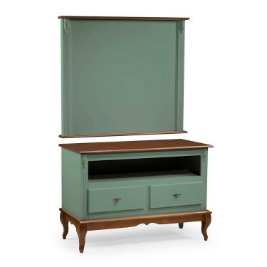Imagem de Rack com Painel para Sala 120cm Pés Luis XV 2 Gavetas e Nicho Linz Móveis - Verde/Imbuia Glazer