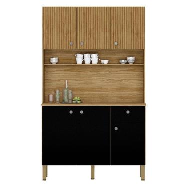 Imagem de Kit Cozinha Style 6 Portas Freijó Nero Ripado - Kits Paraná