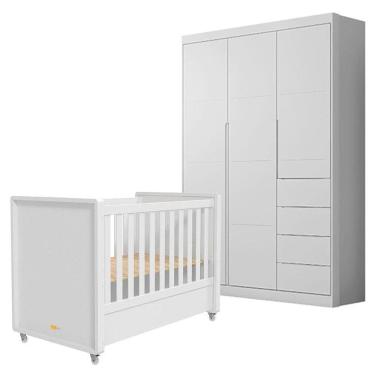 Imagem de Berço Americano Tutto New e Guarda Roupa Infantil Eloá Branco Acetinado – Phoenix Baby