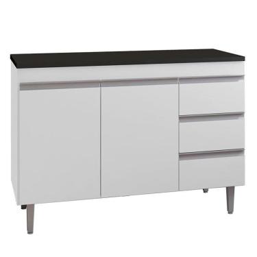 Imagem de Balcão de Cozinha Andréia Branco com Tampo 100 cm Preto Fosco – AJL