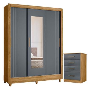 Imagem de Guarda Roupa Casal Bolívia e Cômoda MS913 Freijó Cinza – Moval