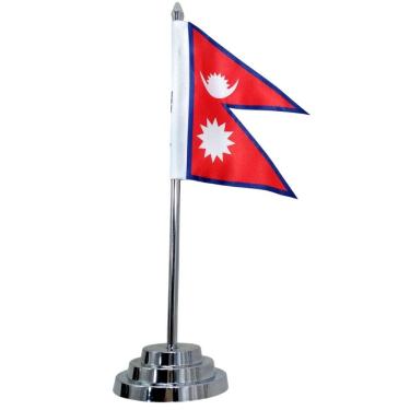 Imagem de Bandeira de Mesa Nepal Dupla Face para Decoração em Poliéster de Alto Brilho Formato Tr...
