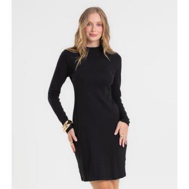 Imagem de Vestido Feminino Manga Longa Ribana Básico Rovitex Preto, G, Preto
