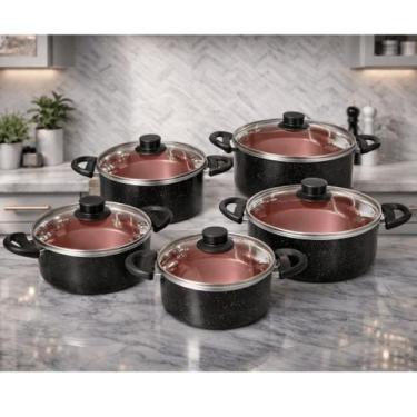 Imagem de Jogo De Panela Antiaderente com Cerâmica preto 16 a 24 com tampa de vi