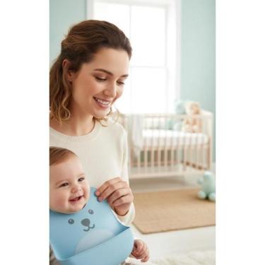 Imagem de 2x Babador Silicone Com Pega Migalhas Impermeável Bebê Azul - Congratu
