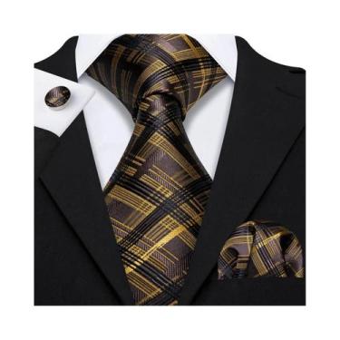 Imagem de Conjunto De Gravata E Abotoaduras Masculinas Jacquard Xadrez De 50 Cor