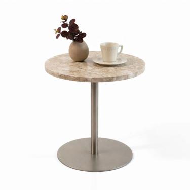 Imagem de Mesa Lateral Atría Base laca Champanhe Redonda Tampo Mármore Travertino