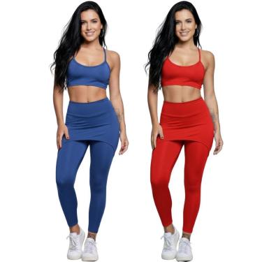 Imagem de KIT 2 Conjunto Top Alça Fina E Calça Saia Suplex Bella Fiore Roupa Para Academia Fitnes...