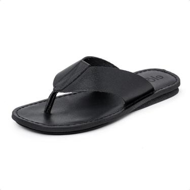 Imagem de Chinelo de Dedo Conforto Couro Masculino Palmilha Macia Solado Borracha Antiderrapante...