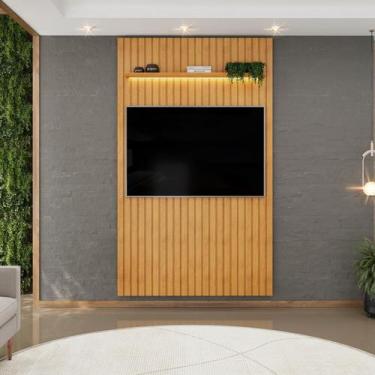 Imagem de Painel Ripado para TV até 60 Polegadas com LED MDF 143cmx240cm Trento 