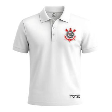 Imagem de Camisa Polo Corinthians Masculina Algodão Bordada Oficial -, Branco, e