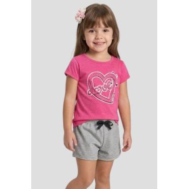 Imagem de Conjunto Infantil Menina Verão Blusa Shorts Coração Algodão Roupa Leve