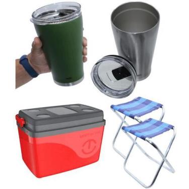 Imagem de Kit Verao 2 Copos Termico 2 Banquetas Cooler Praia Churrasco - Shopdap