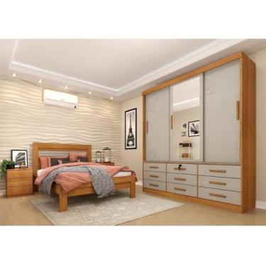 Imagem de Quarto Completo Guarda Roupa 3 Portas Cama Casal e Mesa de Cabeceira C