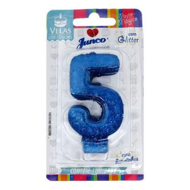 Imagem de Vela Aniversario Live Colors Com Gliter Azul N5 Junco